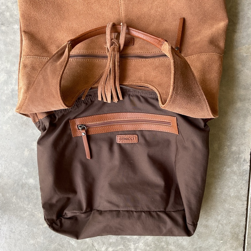 Brown Leather Suede Genicci Hobo Bag with Vintage Aesthetic - Picture 7 of 9